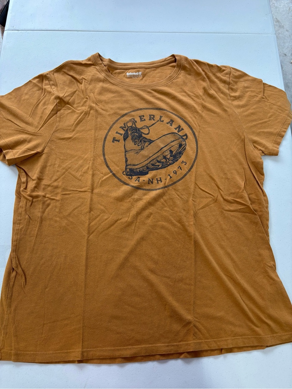 Timberland Men’s Short-Sleeve Logo Tee in Mustard Brown